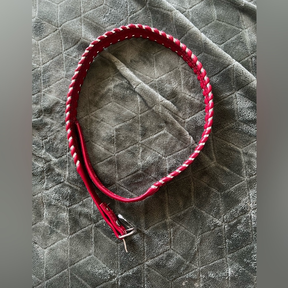 Vintage Fisher Red Tooled Leather Belt | Top Grain Cowhide | Size 32      B36 BY